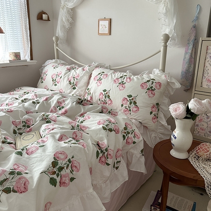 91家纺网 家纺一手货源 找家纺 （总）恋恋三季 2024新款40支全棉花边法式浪漫四件套公主请上床系列