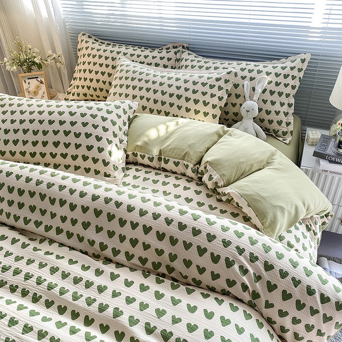 91家纺网 家纺一手货源 找家纺 寐时代 2024新款A类有氧提花水洗泡泡棉四件套 心动