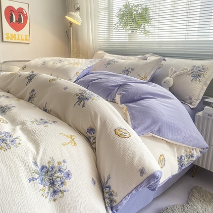 寐时代 2024新款A类有氧提花水洗泡泡棉四件套 小苍兰