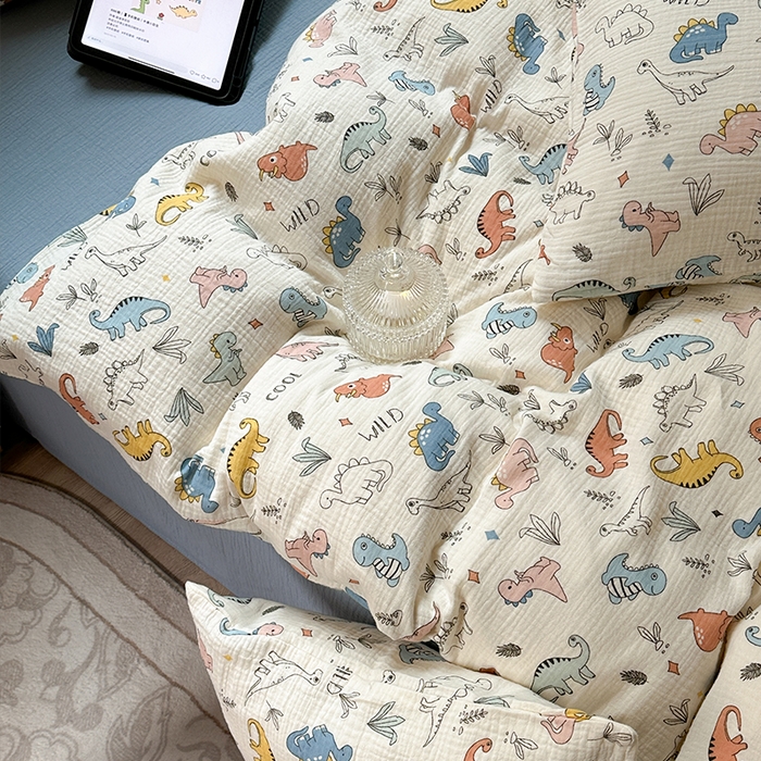 91家纺网 家纺一手货源 找家纺 萝莉家纺 2025新款全棉双层皱皱纱四件套 小恐龙