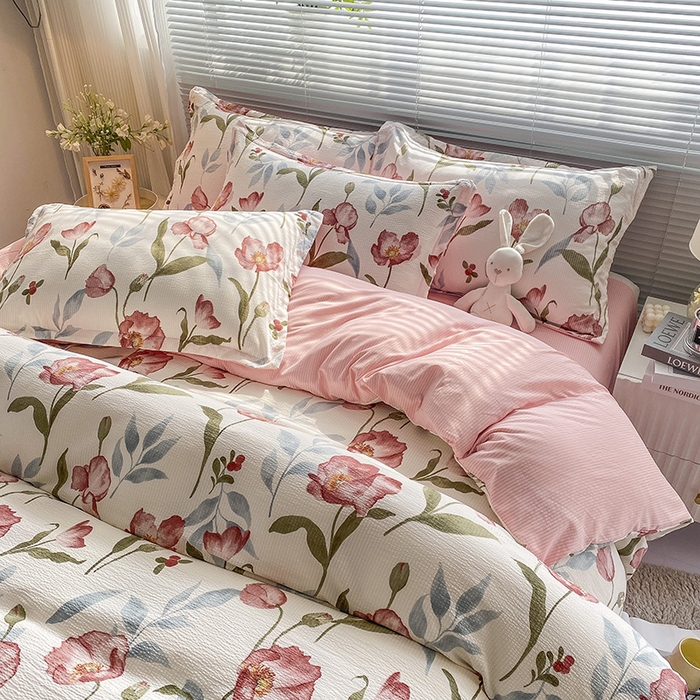 91家纺网 家纺一手货源 找家纺 寐时代 2024新款A类有氧提花水洗泡泡棉四件套 安妮