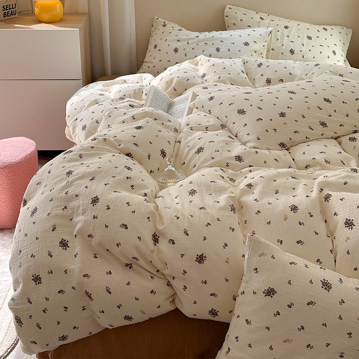 91家纺网 家纺一手货源 找家纺 萝莉家纺 2025新款全棉双层皱皱纱四件套 黑伽伦