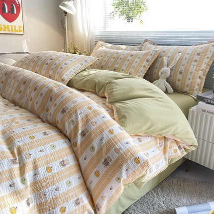 寐时代 2024新款A类有氧提花水洗泡泡棉四件套 南瓜派对