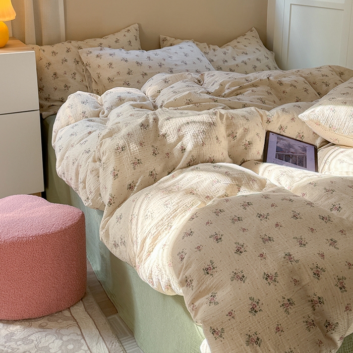 91家纺网 家纺一手货源 找家纺 萝莉家纺 2025新款全棉双层皱皱纱四件套 莉莉莎