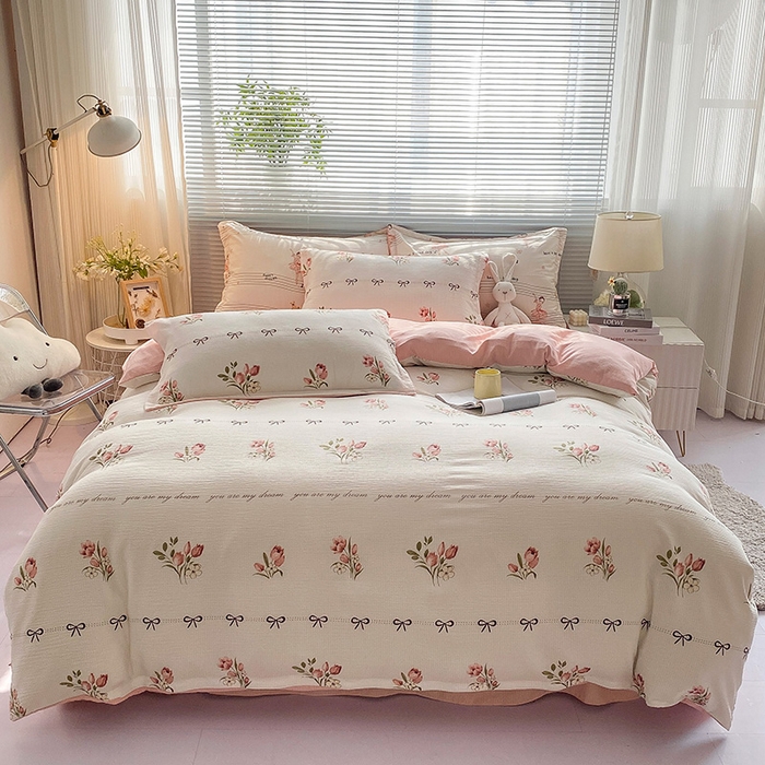 91家纺网 家纺一手货源 找家纺 寐时代 2024新款A类有氧提花水洗泡泡棉四件套 小情歌