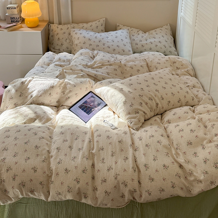 91家纺网 家纺一手货源 找家纺 萝莉家纺 2025新款全棉双层皱皱纱四件套 莉莉莎