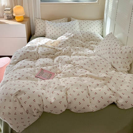 萝莉家纺 2025新款全棉双层皱皱纱四件套 樱桃