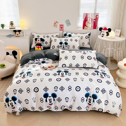 91家纺网 家纺一手货源 找家纺 卡斯诺 2025新款A类迪士尼水洗棉印花四件套 （下载包包含买家秀）你好米奇
