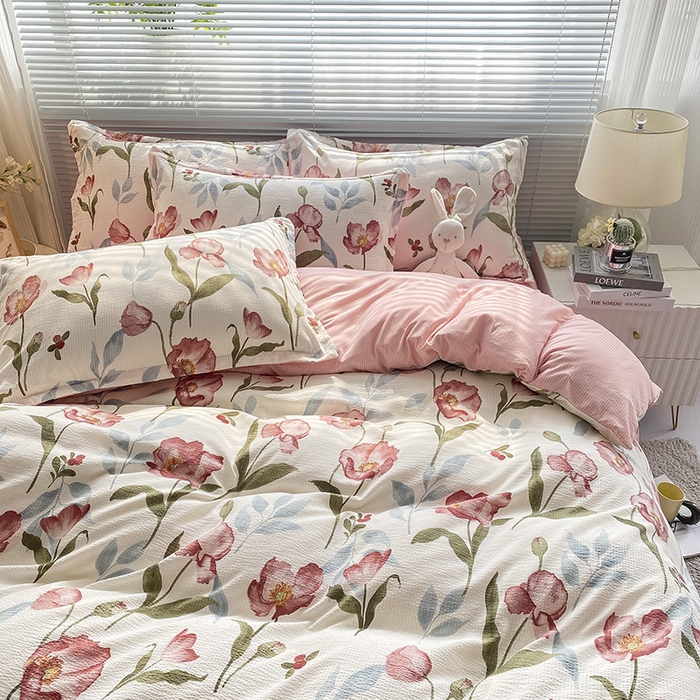 91家纺网 家纺一手货源 找家纺 寐时代 2024新款A类有氧提花水洗泡泡棉四件套 安妮