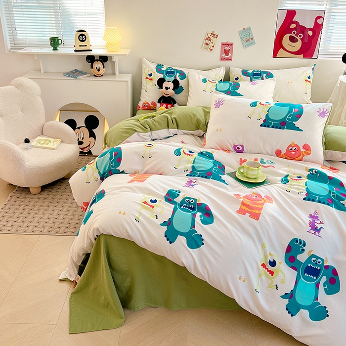 91家纺网 家纺一手货源 找家纺 卡斯诺 2025新款A类迪士尼水洗棉印花四件套（下载包包含买家秀） 怪兽大学