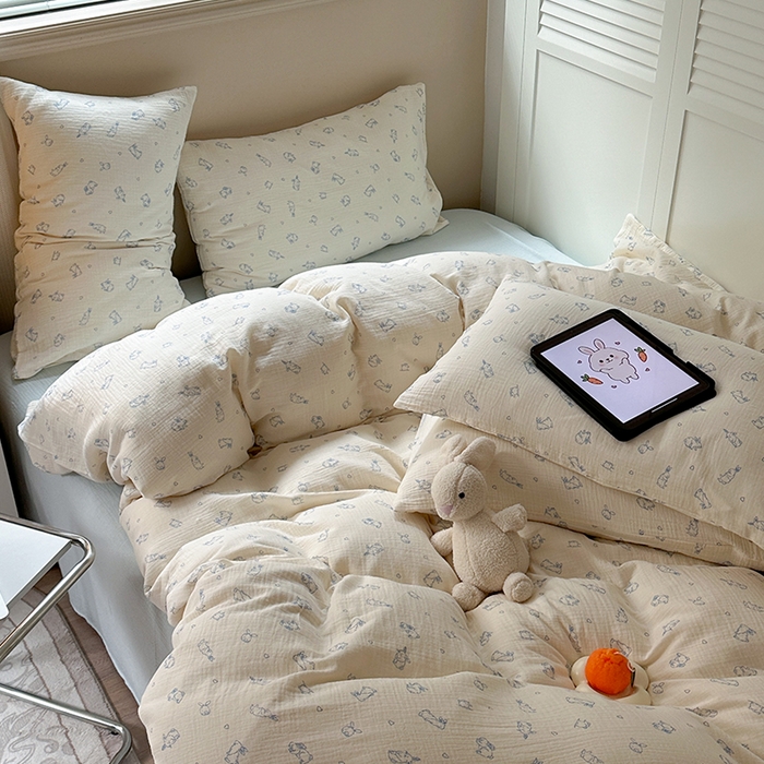 91家纺网 家纺一手货源 找家纺 （总）萝莉家纺 2025新款全棉双层皱皱纱四件套