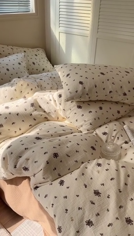 91家纺网 家纺一手货源 找家纺 萝莉家纺 2025新款全棉双层皱皱纱四件套 黑伽伦