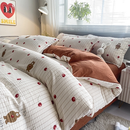 寐时代 2024新款A类有氧提花水洗泡泡棉四件套 樱桃熊