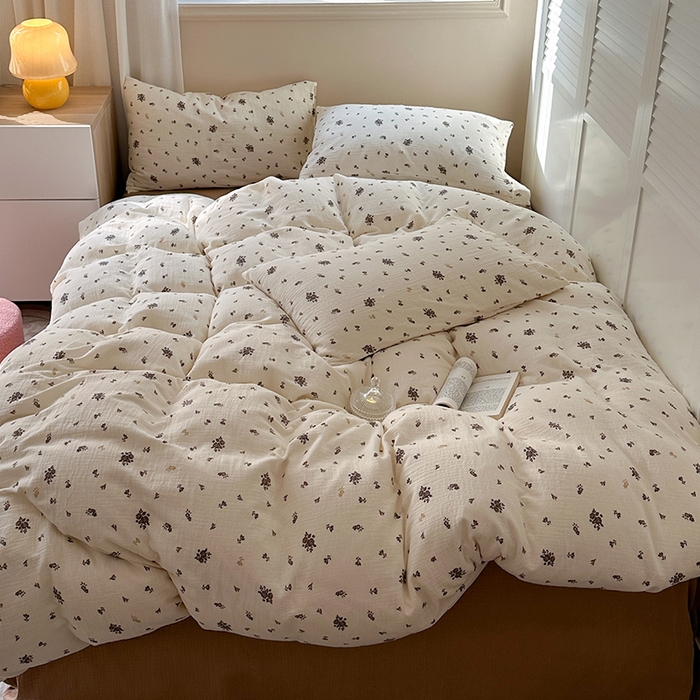 91家纺网 家纺一手货源 找家纺 萝莉家纺 2025新款全棉双层皱皱纱四件套 黑伽伦