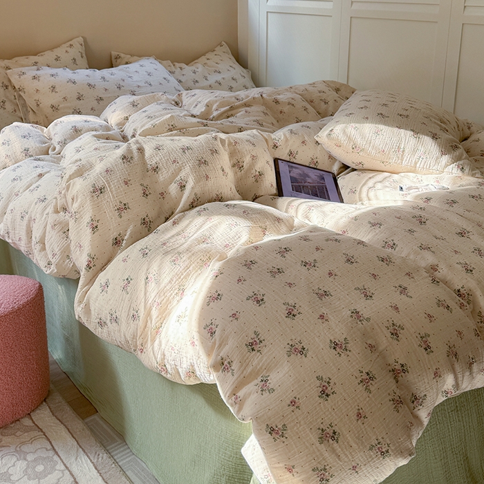 91家纺网 家纺一手货源 找家纺 萝莉家纺 2025新款全棉双层皱皱纱四件套 莉莉莎