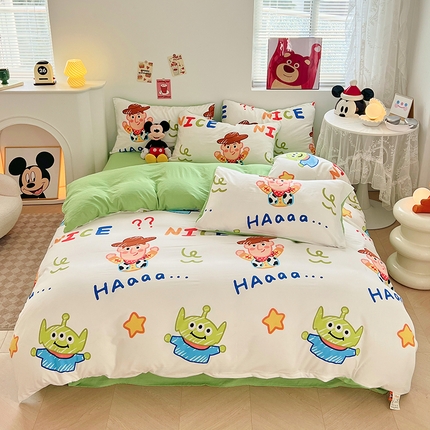 91家纺网 家纺一手货源 找家纺 卡斯诺 2025新款A类迪士尼水洗棉印花四件套 （下载包包含买家秀）胡迪与三眼仔