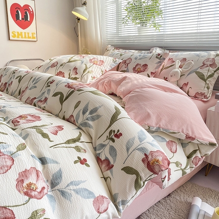 寐时代 2024新款A类有氧提花水洗泡泡棉四件套 安妮