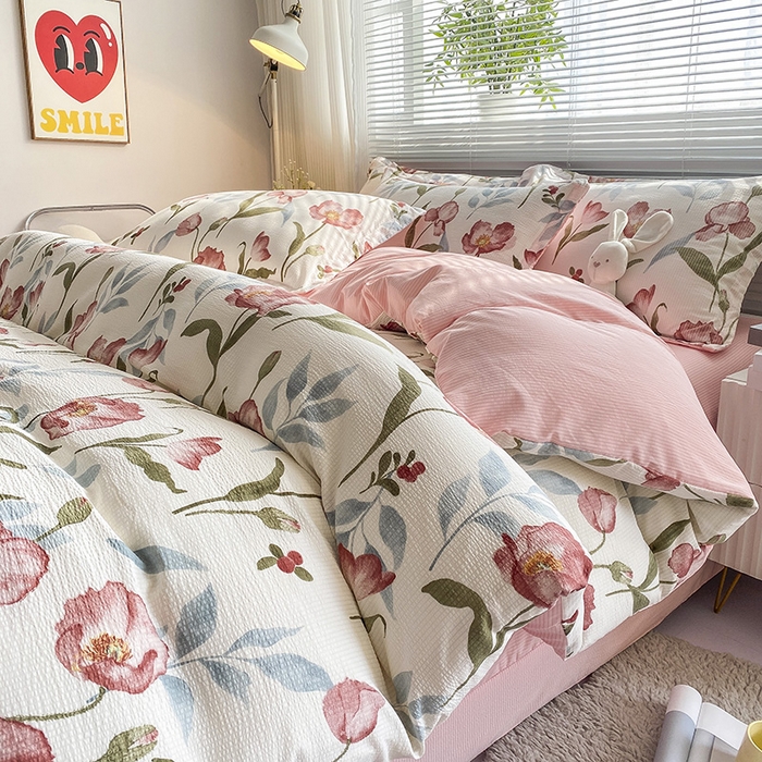 91家纺网 家纺一手货源 找家纺 寐时代 2024新款A类有氧提花水洗泡泡棉四件套 安妮