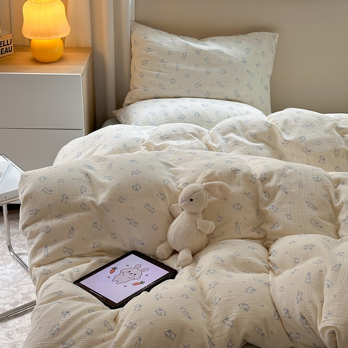 91家纺网 家纺一手货源 找家纺 （总）萝莉家纺 2025新款全棉双层皱皱纱四件套