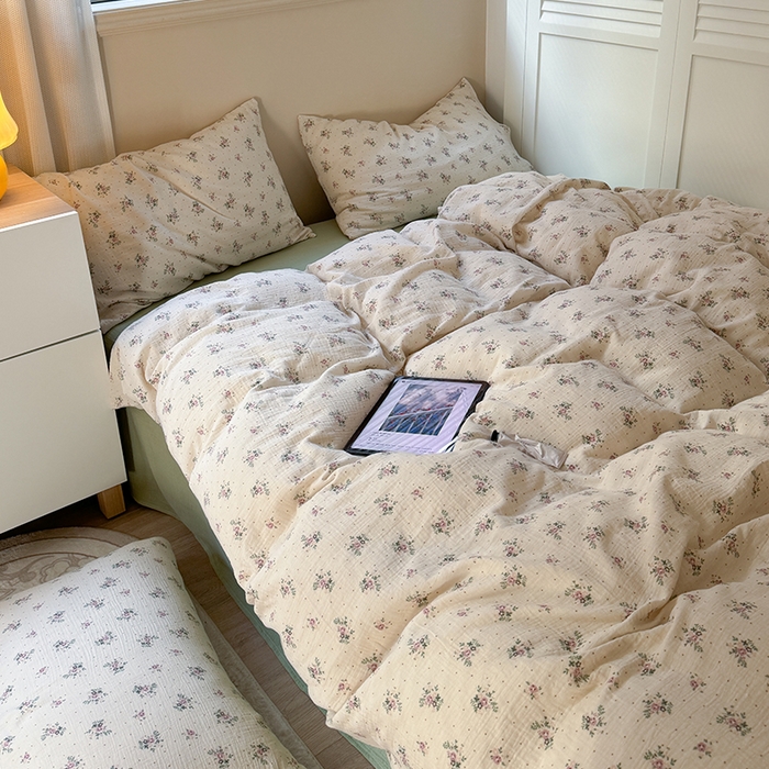 91家纺网 家纺一手货源 找家纺 萝莉家纺 2025新款全棉双层皱皱纱四件套 莉莉莎