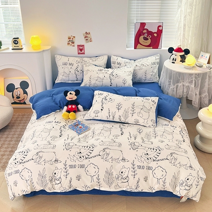 91家纺网 家纺一手货源 找家纺 卡斯诺 2025新款A类迪士尼水洗棉印花四件套 （下载包包含买家秀）维尼总动员