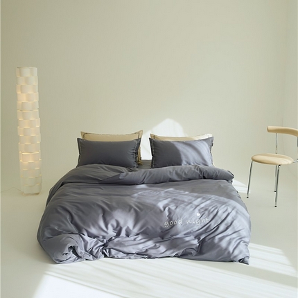 新款高密全棉绣花四件套--晚安系列 常规版 晚安-灰蓝