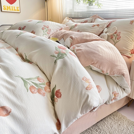 寐时代 2024新款A类有氧提花水洗泡泡棉四件套 南法假日