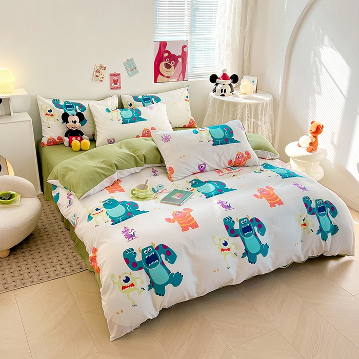 91家纺网 家纺一手货源 找家纺 卡斯诺 2025新款A类迪士尼水洗棉印花四件套（下载包包含买家秀） 怪兽大学