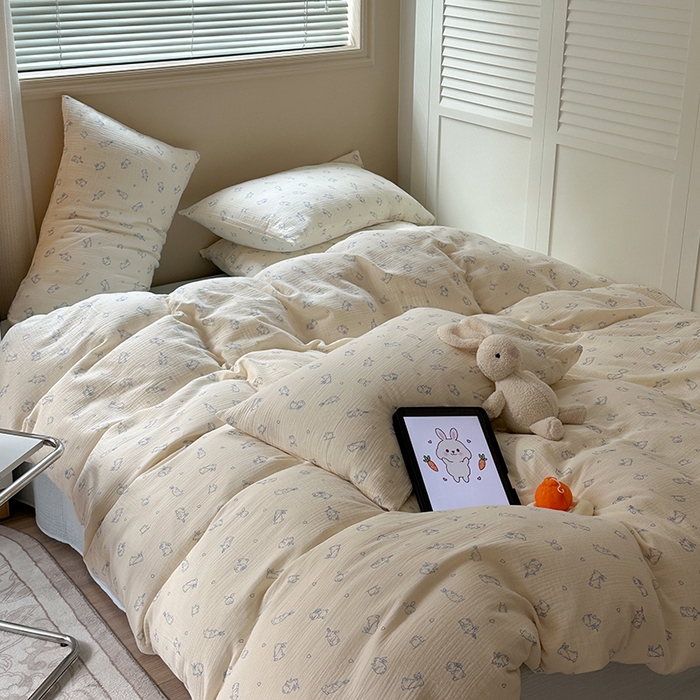 91家纺网 家纺一手货源 找家纺 （总）萝莉家纺 2025新款全棉双层皱皱纱四件套