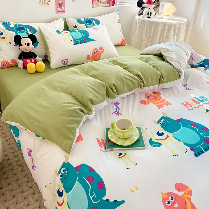 91家纺网 家纺一手货源 找家纺 卡斯诺 2025新款A类迪士尼水洗棉印花四件套（下载包包含买家秀） 怪兽大学