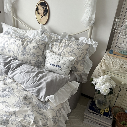 91家纺网 家纺一手货源 找家纺 （总）恋恋三季 2024新款40支全棉花边法式浪漫四件套公主请上床系列