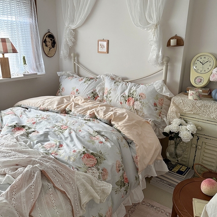 91家纺网 家纺一手货源 找家纺 （总）恋恋三季 2024新款40支全棉花边法式浪漫四件套公主请上床系列