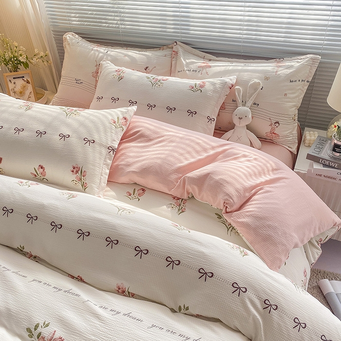 91家纺网 家纺一手货源 找家纺 寐时代 2024新款A类有氧提花水洗泡泡棉四件套 小情歌