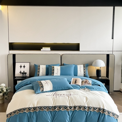 91家纺网 家纺一手货源 找家纺 （总）艺玲家纺 2024新款韩版高端刺绣磨毛法式蕾丝花边款四件套-梦芭莎