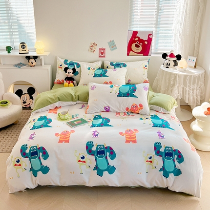 91家纺网 家纺一手货源 找家纺 卡斯诺 2025新款A类迪士尼水洗棉印花四件套（下载包包含买家秀） 怪兽大学