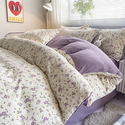 寐时代 2024新款A类有氧提花水洗泡泡棉四件套 紫色浪漫