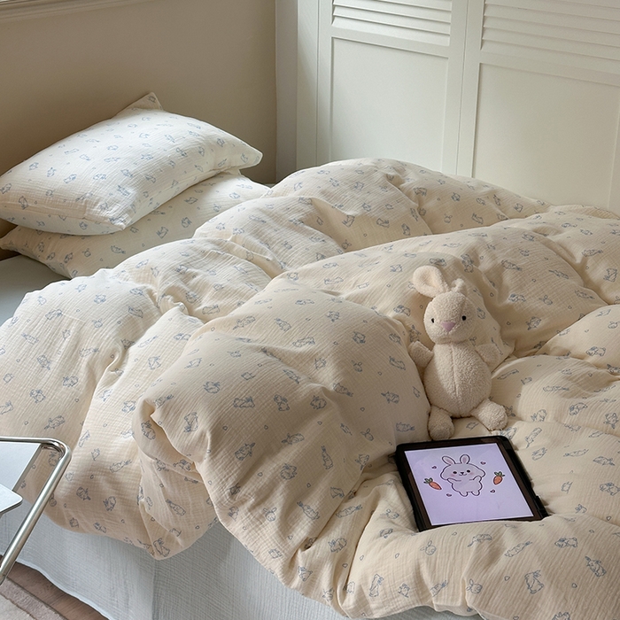 91家纺网 家纺一手货源 找家纺 （总）萝莉家纺 2025新款全棉双层皱皱纱四件套