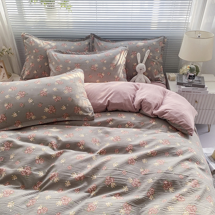 91家纺网 家纺一手货源 找家纺 寐时代 2024新款A类有氧提花水洗泡泡棉四件套 暗香