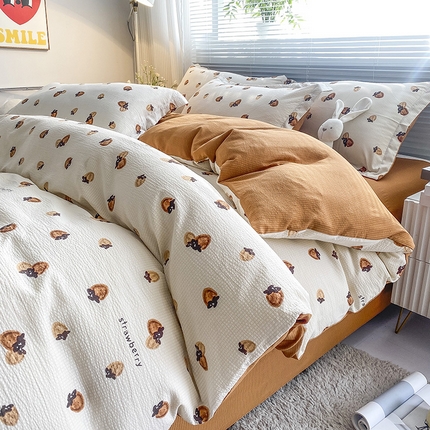 寐时代 2024新款A类有氧提花水洗泡泡棉四件套 草莓乐园