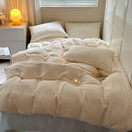 萝莉家纺 2025新款全棉双层皱皱纱四件套 彩色波点