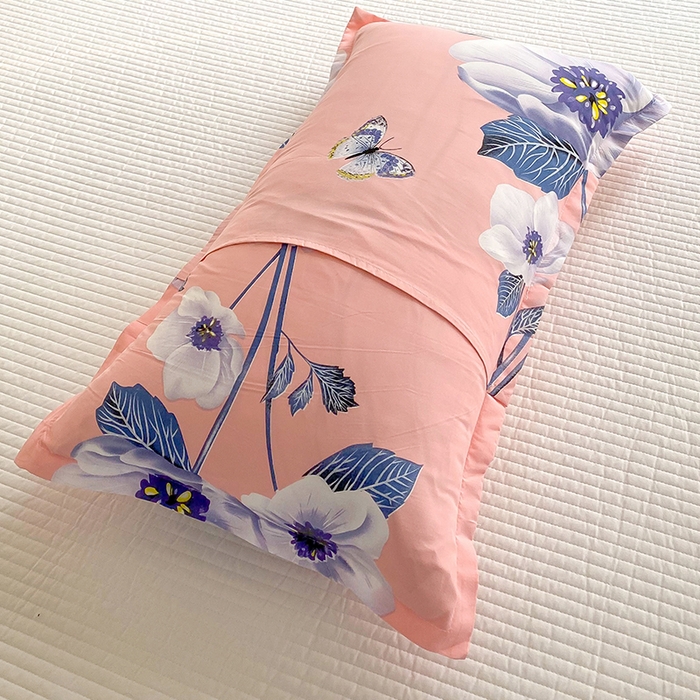 91家纺网 家纺一手货源 找家纺 梵巢 芦荟棉枕套磨毛化纤枕套48*74cm 花之韵红