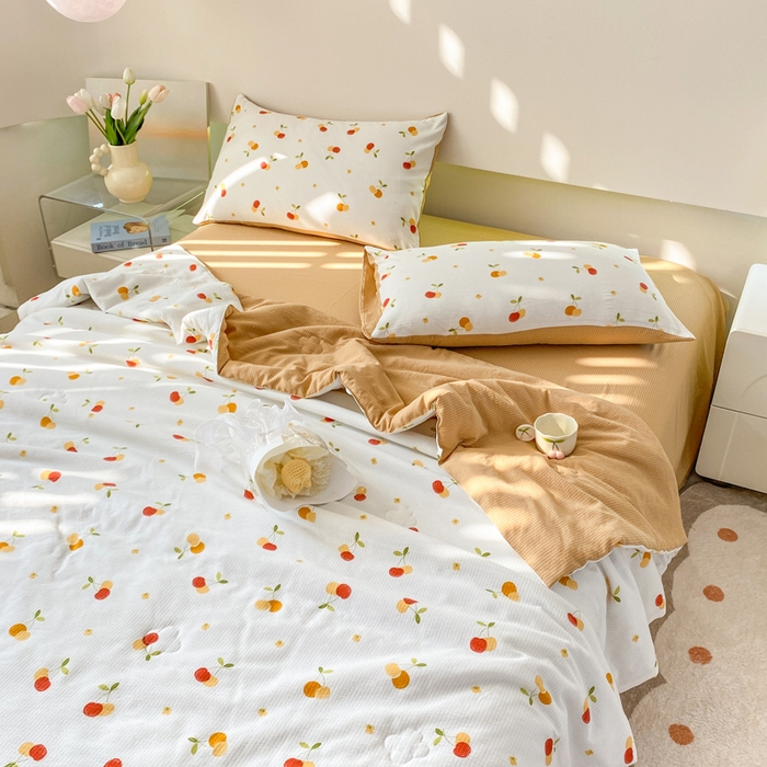 91家纺网 家纺一手货源 找家纺 憨豆 2025直播代发泡泡云朵棉印花夏被四件套系列 山楂树