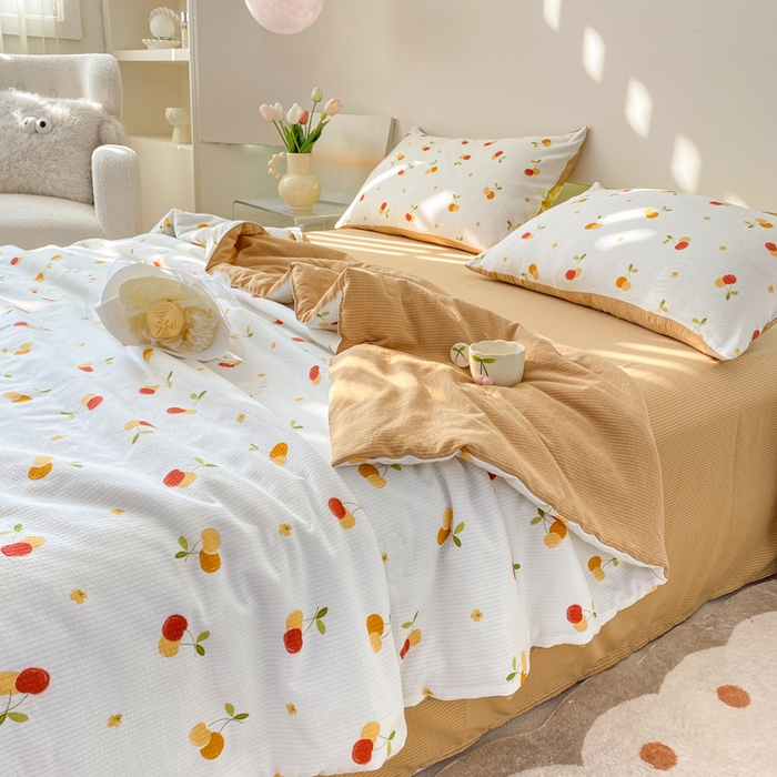 91家纺网 家纺一手货源 找家纺 憨豆 2025直播代发泡泡云朵棉印花夏被四件套系列 山楂树