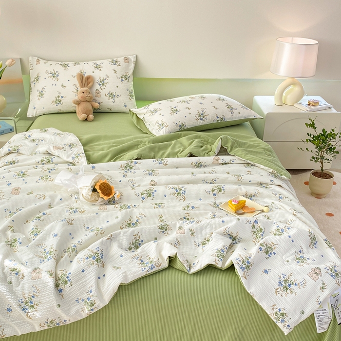 91家纺网 家纺一手货源 找家纺 憨豆 2025直播代发泡泡云朵棉印花夏被四件套系列 菲菲兔