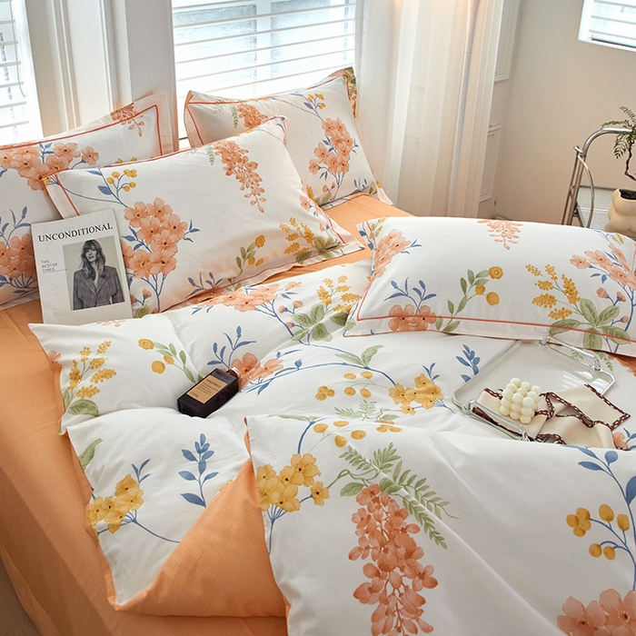 91家纺网 家纺一手货源 找家纺 沐白家居 2024新款全棉13376全棉印花四件套 朝颜