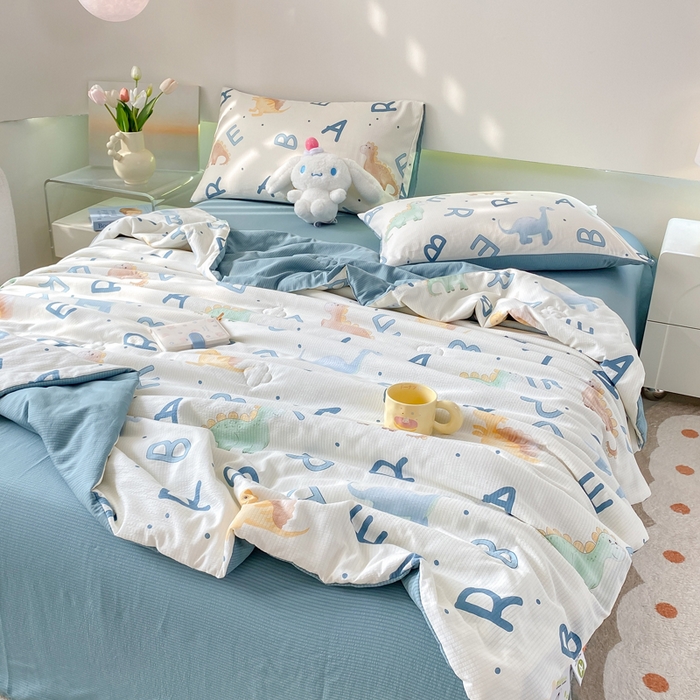 91家纺网 家纺一手货源 找家纺 憨豆 2025直播代发泡泡云朵棉印花夏被四件套系列 侏罗纪