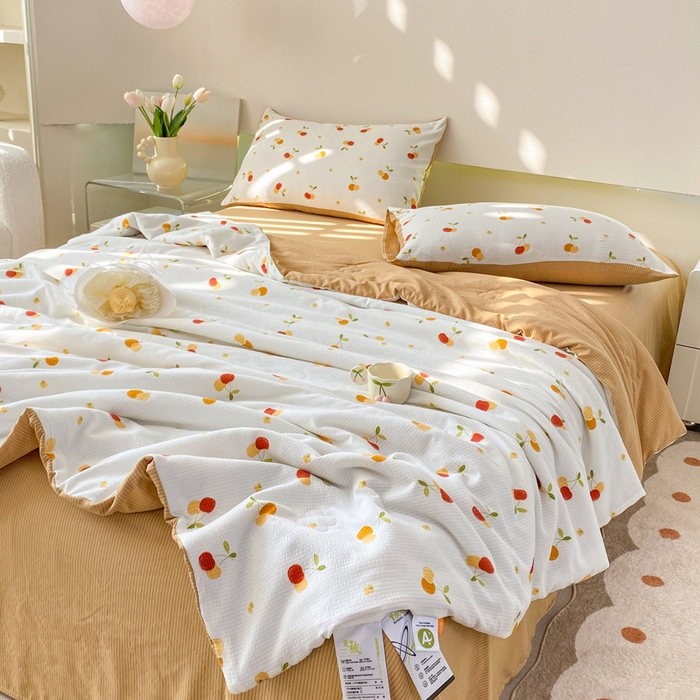 91家纺网 家纺一手货源 找家纺 憨豆 2025直播代发泡泡云朵棉印花夏被四件套系列 山楂树