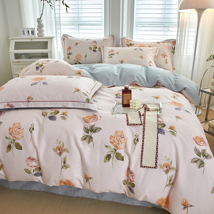 91家纺网 家纺一手货源 找家纺 沐白家居 2024新款全棉13376全棉印花四件套 瑶芳-粉