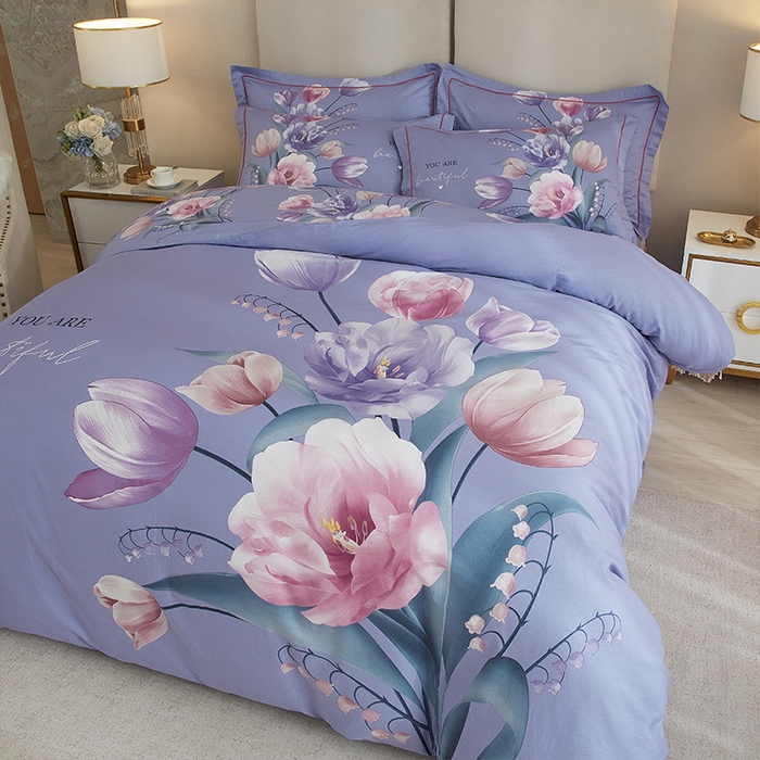 91家纺网 家纺一手货源 找家纺 格里芬家纺 2025新款全棉大版13372纯棉印花四件套 花香溢彩-紫