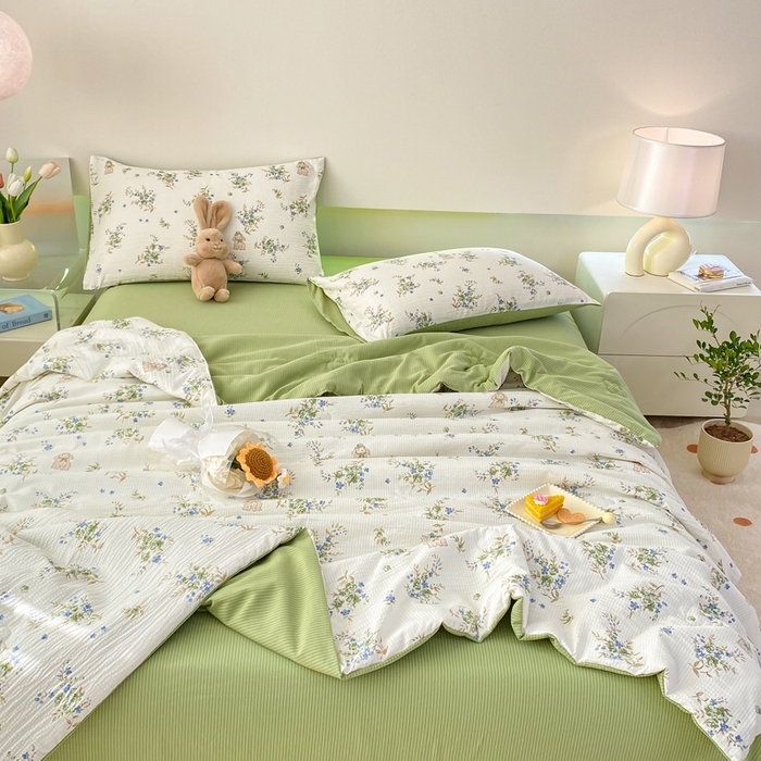 91家纺网 家纺一手货源 找家纺 憨豆 2025直播代发泡泡云朵棉印花夏被四件套系列 菲菲兔